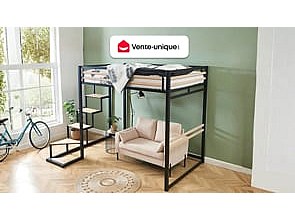 Hochbett - 140 x 200 cm - Metall & MDF - Naturfarben & Schwarz - JOGUI