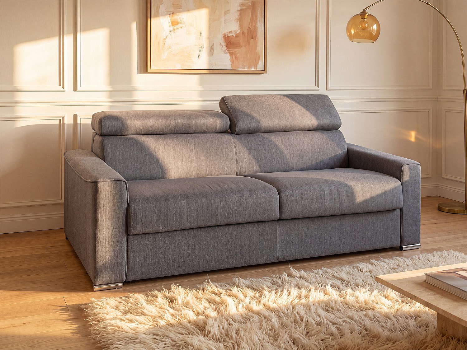 Schlafsofa 4-Sitzer - Liegefläche: 160 cm - Matratzenhöhe: 22 cm mit Memory Schaum - Stoff - Grau - VIZIR