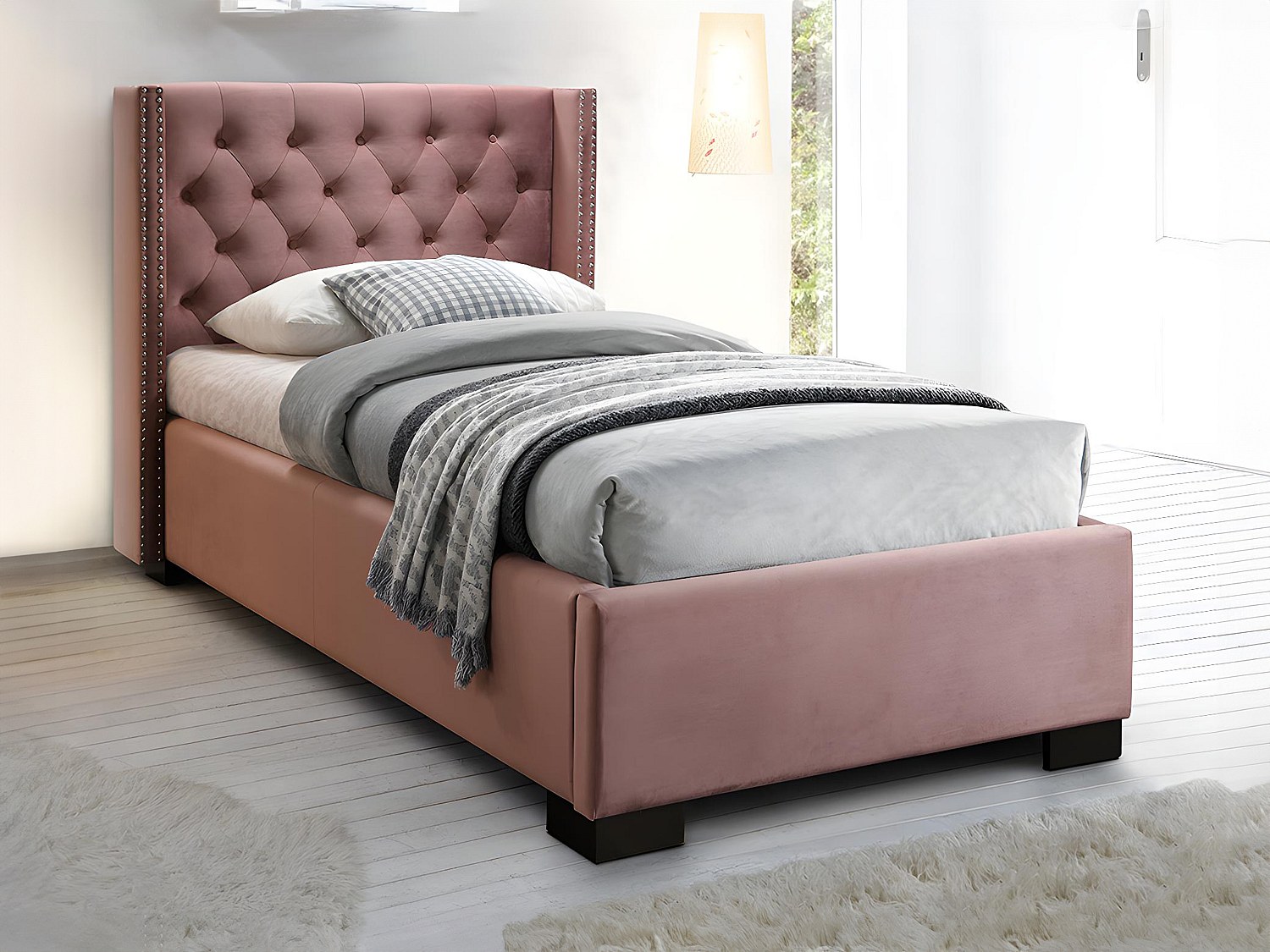 Polsterbett - 90 x 200 cm - Samt - Rosa - MASSIMO II