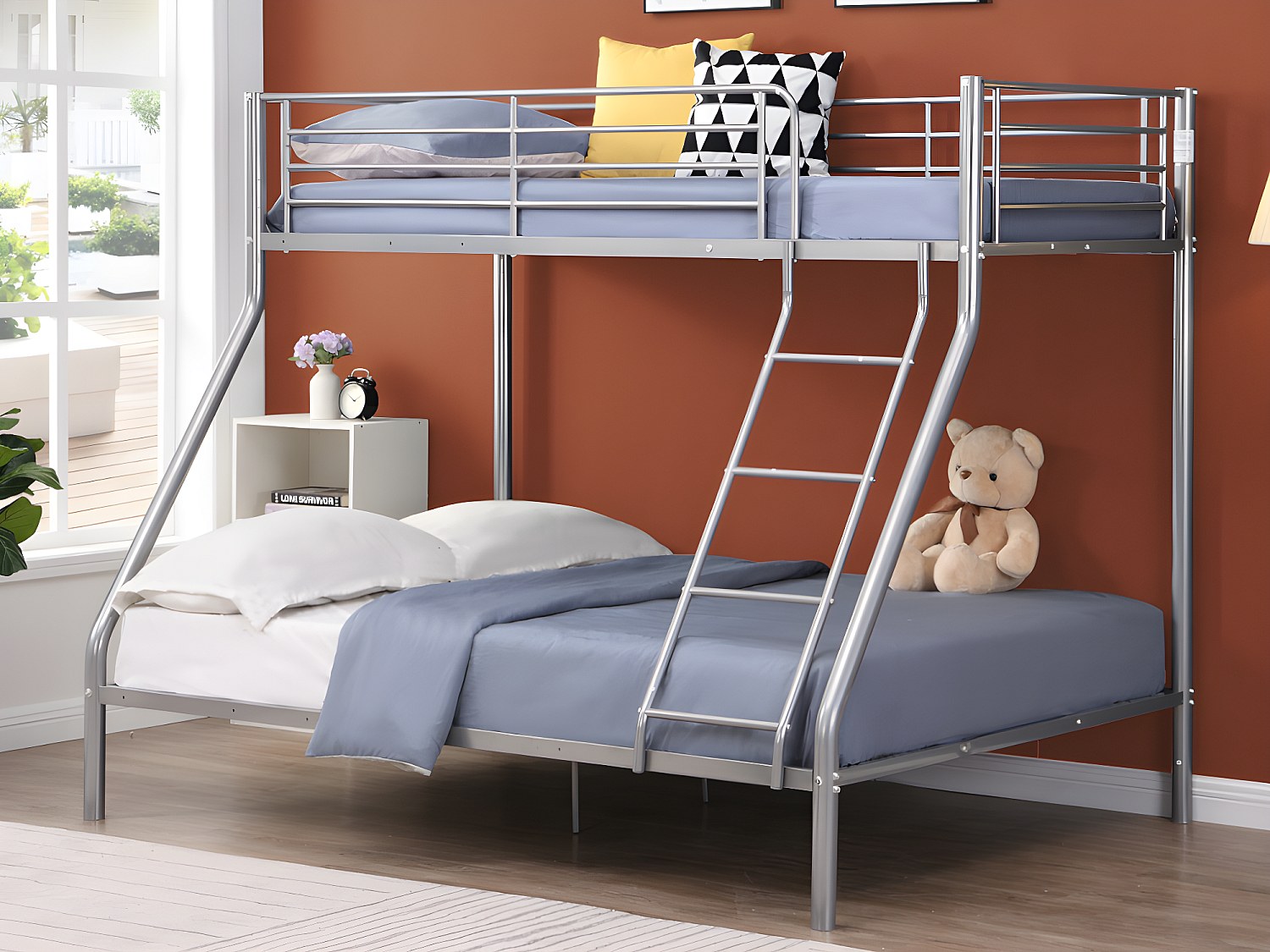 Etagenbett - 90 & 140 x 190 cm - Stahl - Silber + Matratze - ELEVATIO IV