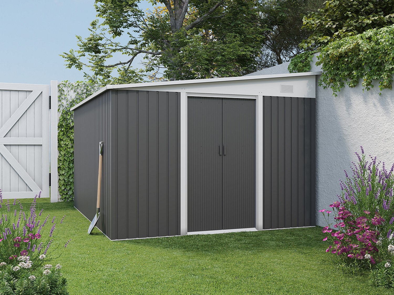 Anlehn-Gartenhaus Metall - verzinkter Stahl - Anthrazit - 9,76 m² - DAXTON