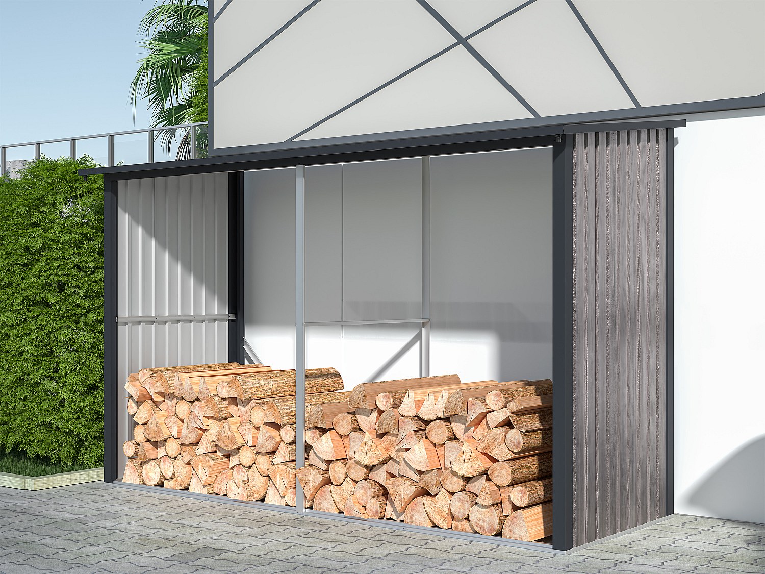 Kaminholzregal aus verzinktem Stahl mit Holzeffekt - 7 rm - 3,49 m3 - 302 x 119 x 190 cm - VARWOOD