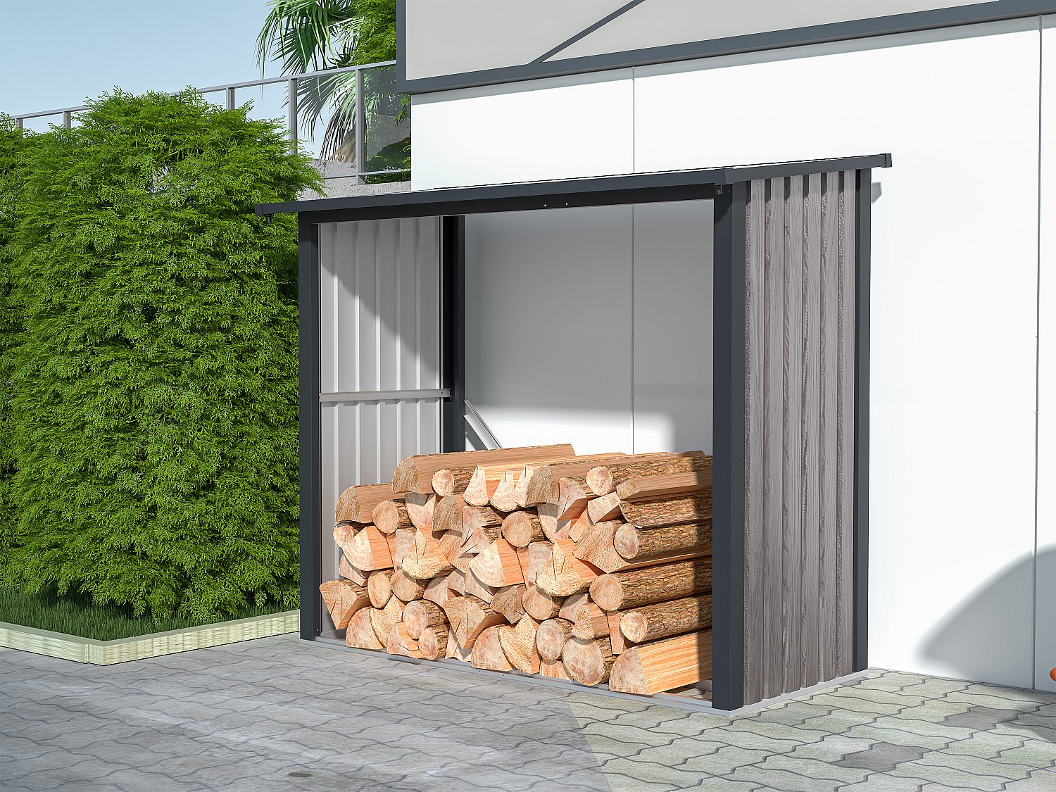Kaminholzregal aus verzinktem Stahl mit Holzeffekt - 2,5 rm- 1,98 m3 - 182 x 89 x 156 cm - BIRWOOD