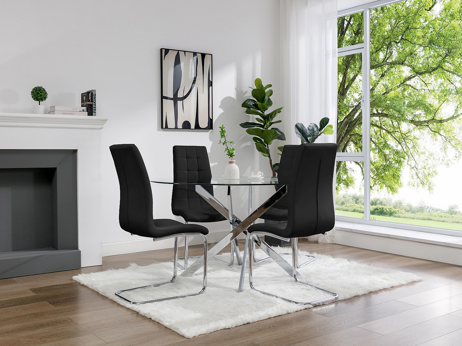 Essgruppe: Esstisch COSIMA + 2 Stühle NADYA - Schwarz