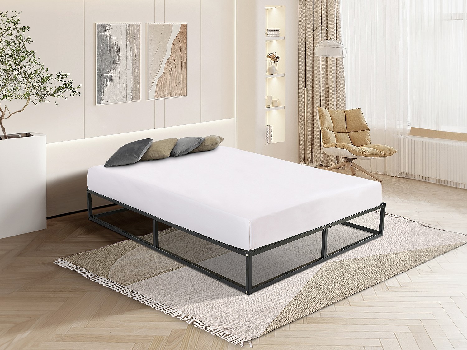 Bettgestell mit Lattenrost - Metall - 140 x 190 cm - 2 x 19 Latten - Schwarz - RAMMUS von YSMÉE