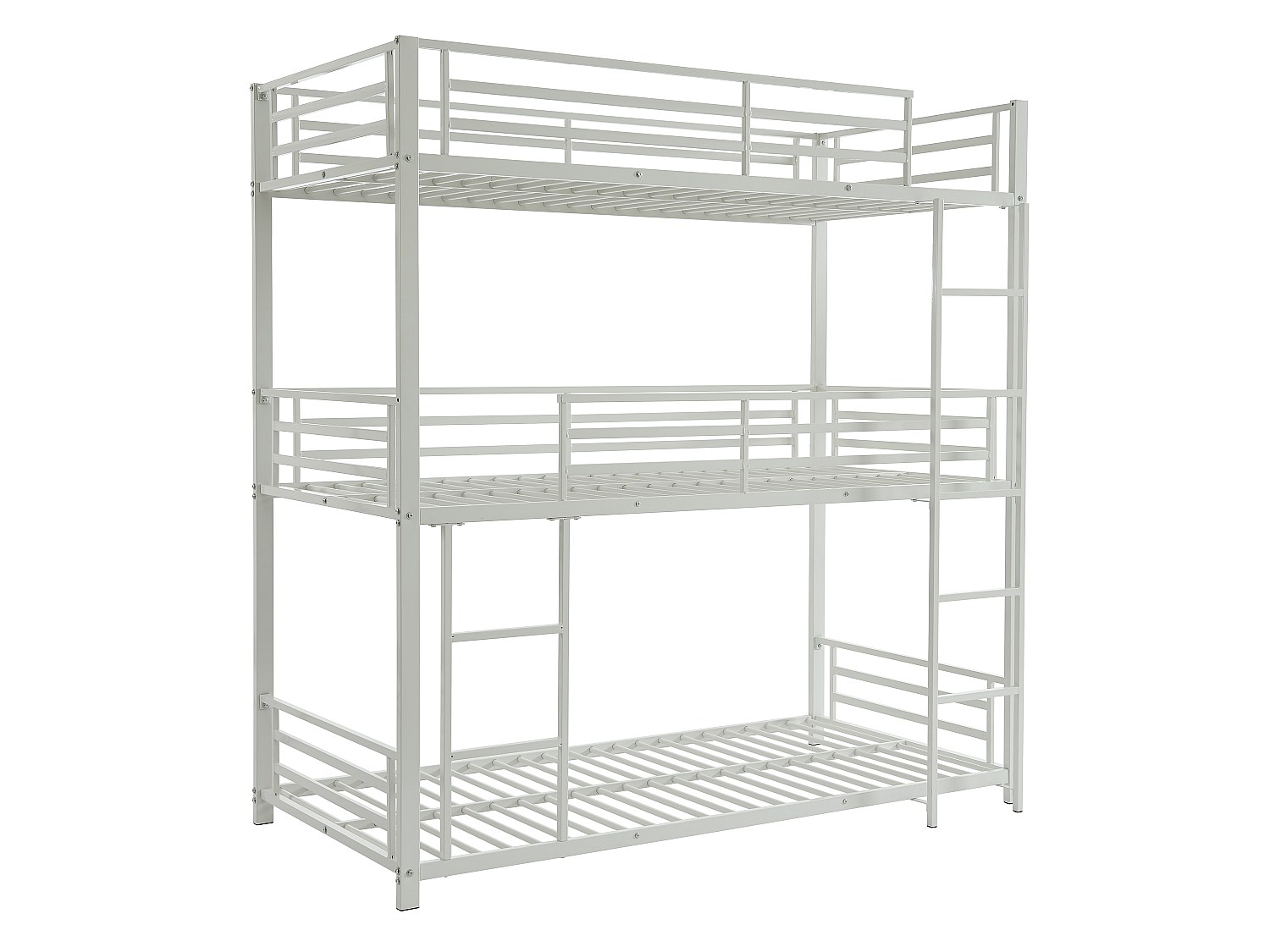 Etagenbett - 3 Personen - 3 x 90 x 190 cm - Metall - Weiß + Matratze - ELOUAN III