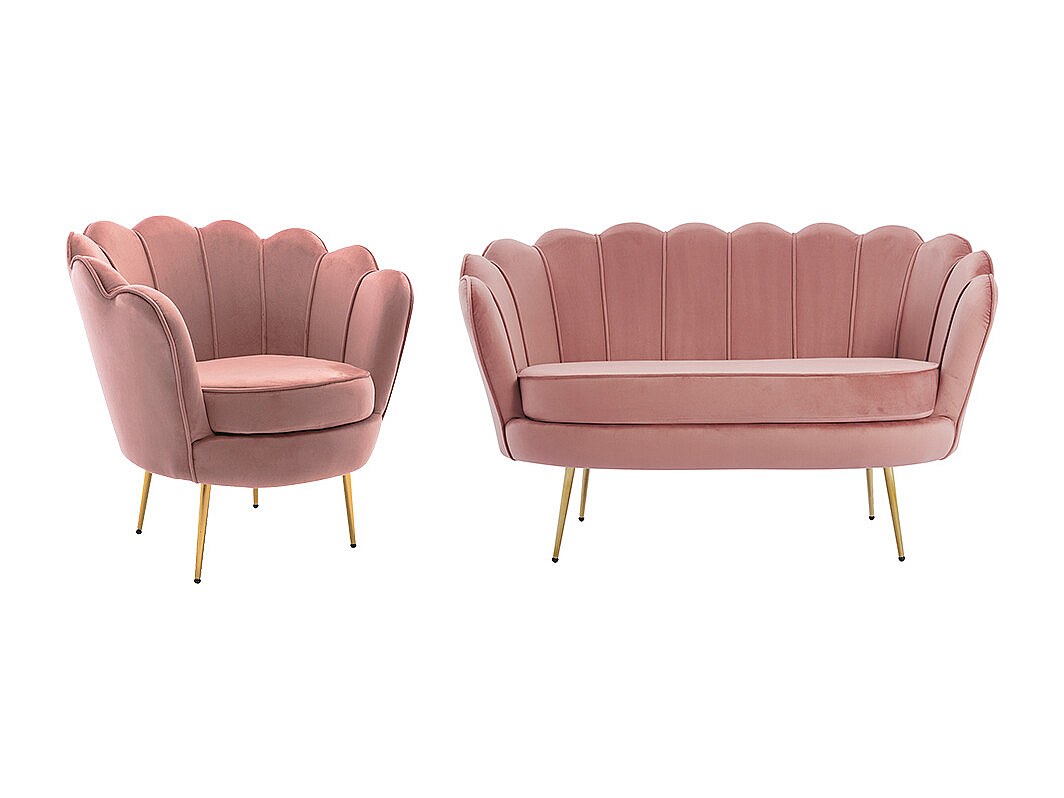 Couchgarnitur Muschel 2+1 - Samt - Rosafarben - DANDELION