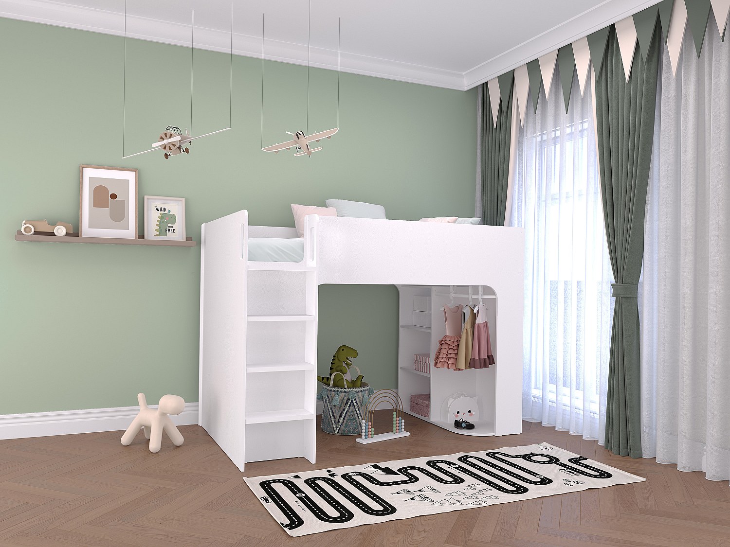 Hochbett mit Stauraum - 90 x 190 cm - Weiß - COLUMI