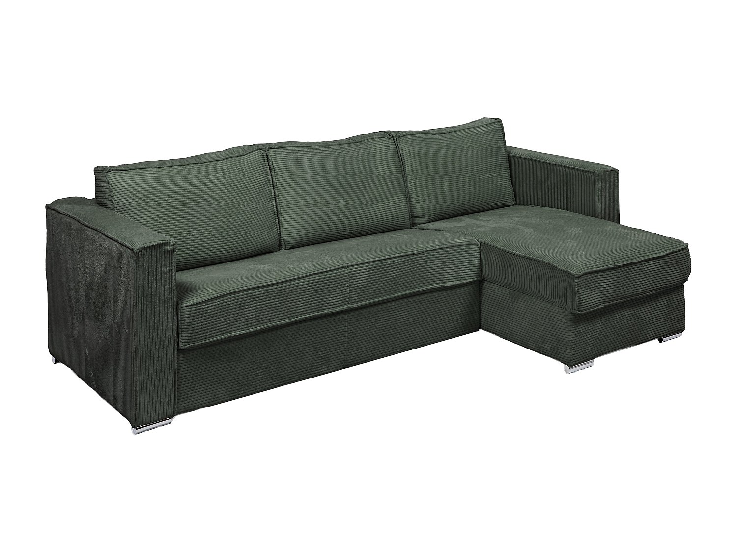 Eckschlafsofa mit Matratze - Ecke wechselbar - Cord - Grün - Liegefläche 140 cm - Matratze 14 cm - LORETO