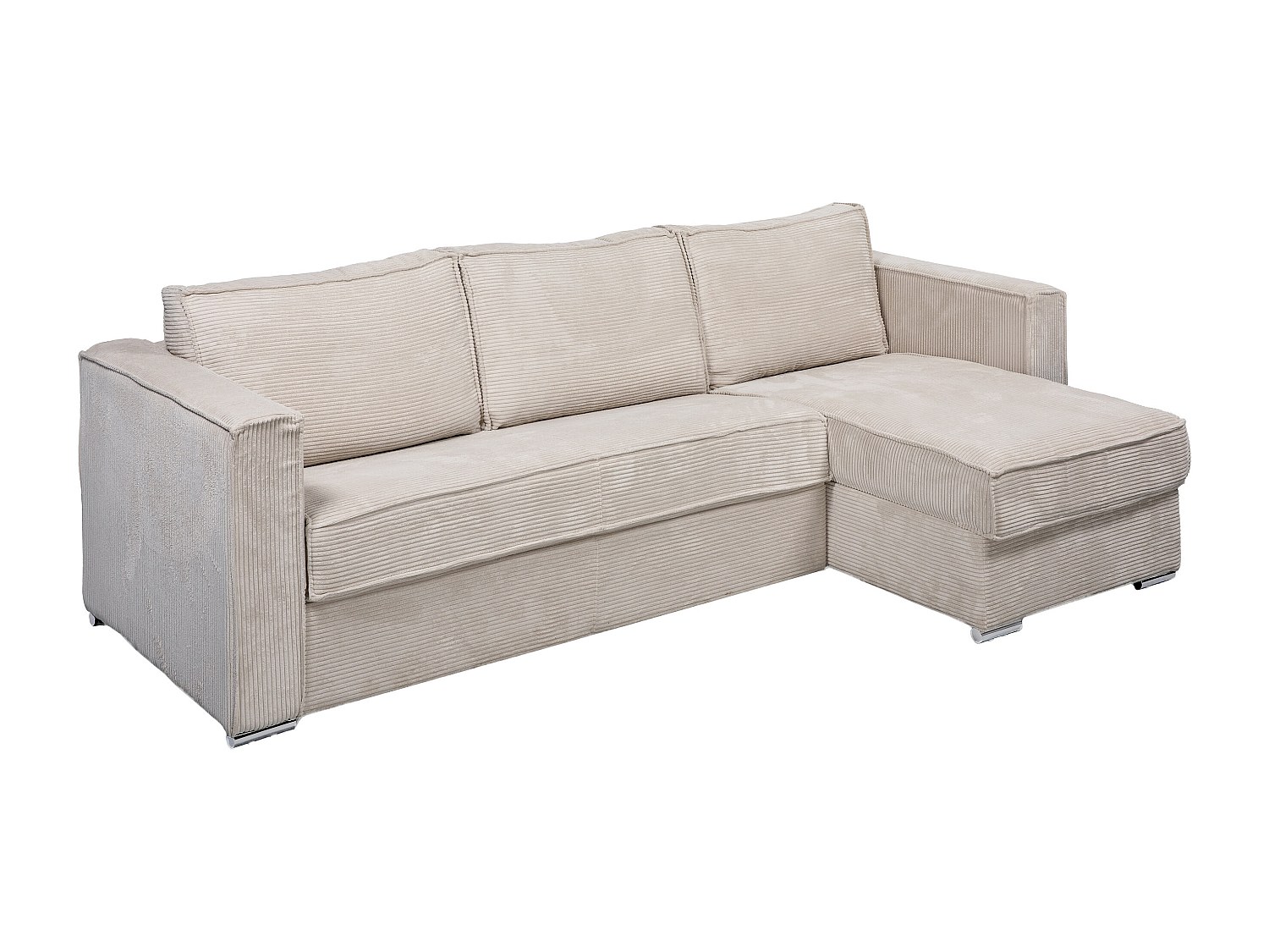 Eckschlafsofa mit Matratze - Ecke wechselbar - Cord - Beige - Liegefläche 140 cm - Matratze 22 cm mit Memory Schaum - LORETO