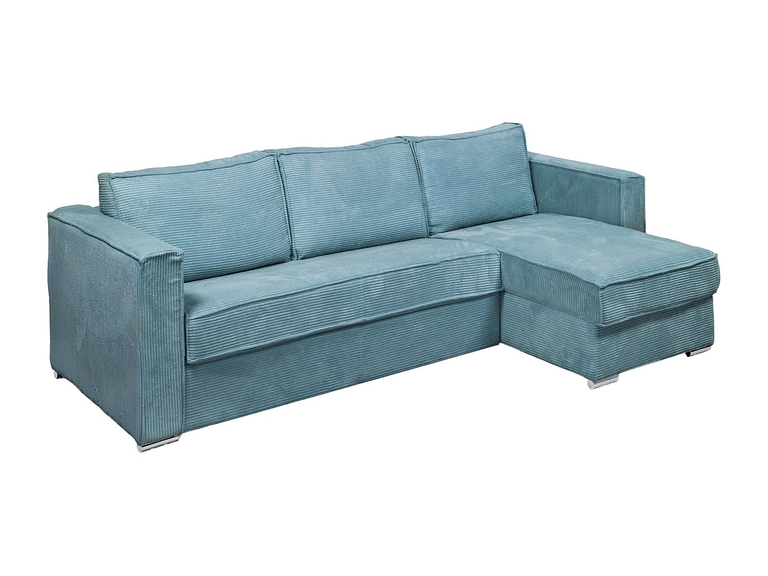 Eckschlafsofa mit Matratze - Ecke wechselbar - Cord - Türkisblau - Liegefläche 160 cm - Matratze 22 cm mit Memory Schaum - LORETO