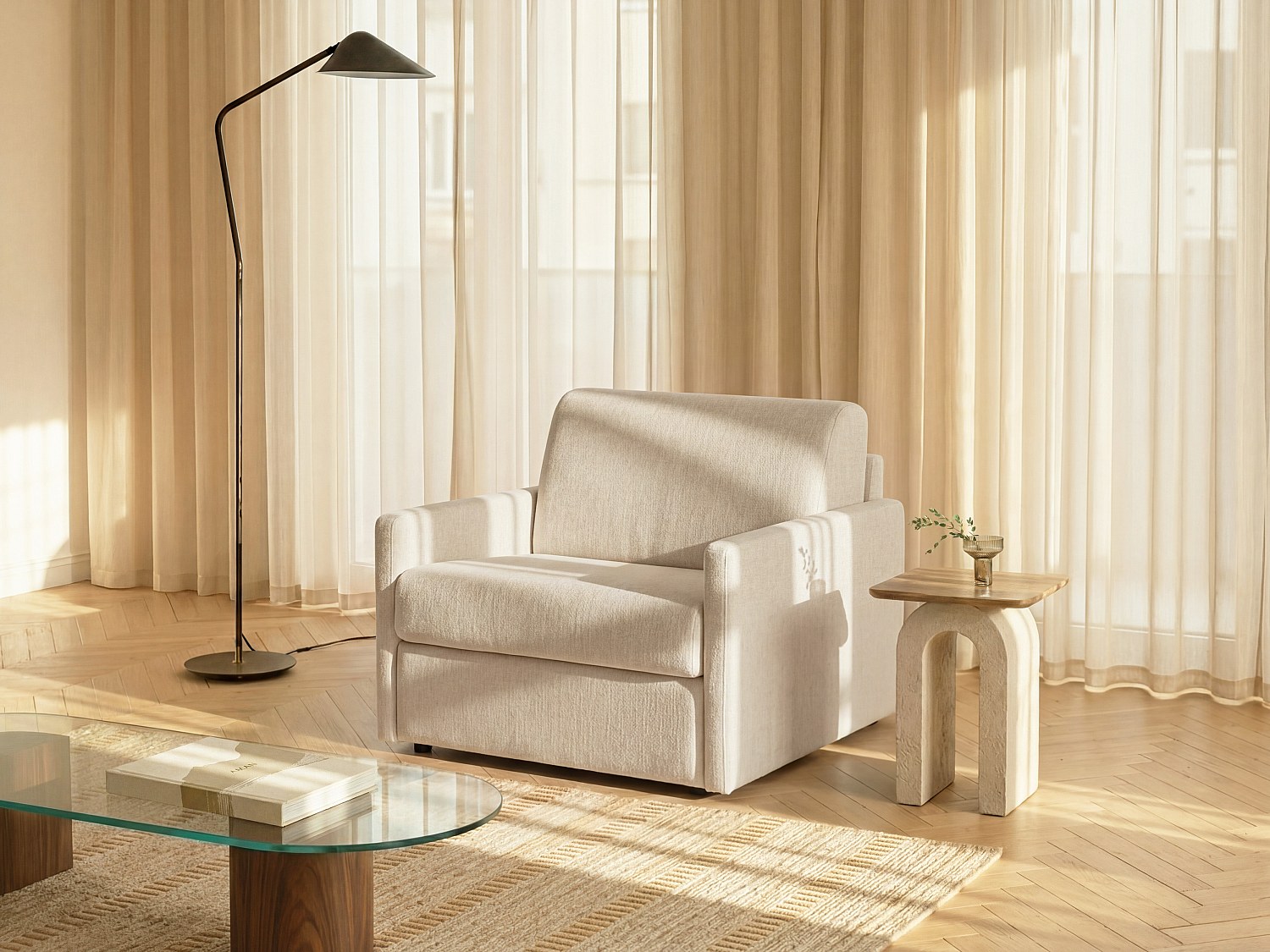 Schlafsessel mit Matratze - Stoff - Beige - Matratze 14 cm - CALIFE