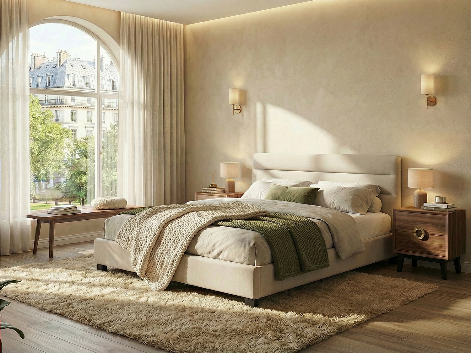 Polsterbett - 140 x 190 cm - Stoff - Beige - FAUSTIN