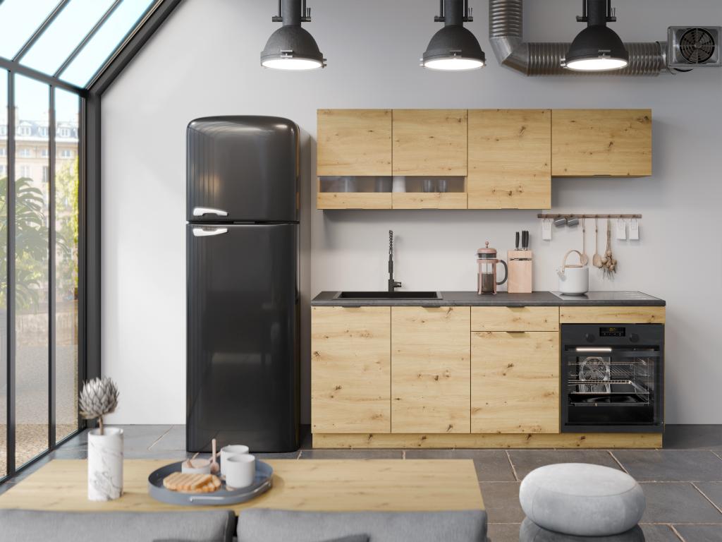 Küchenzeile - Mit Arbeitsplatte 200 cm - Holzfarben & Anthrazit - CARMEO