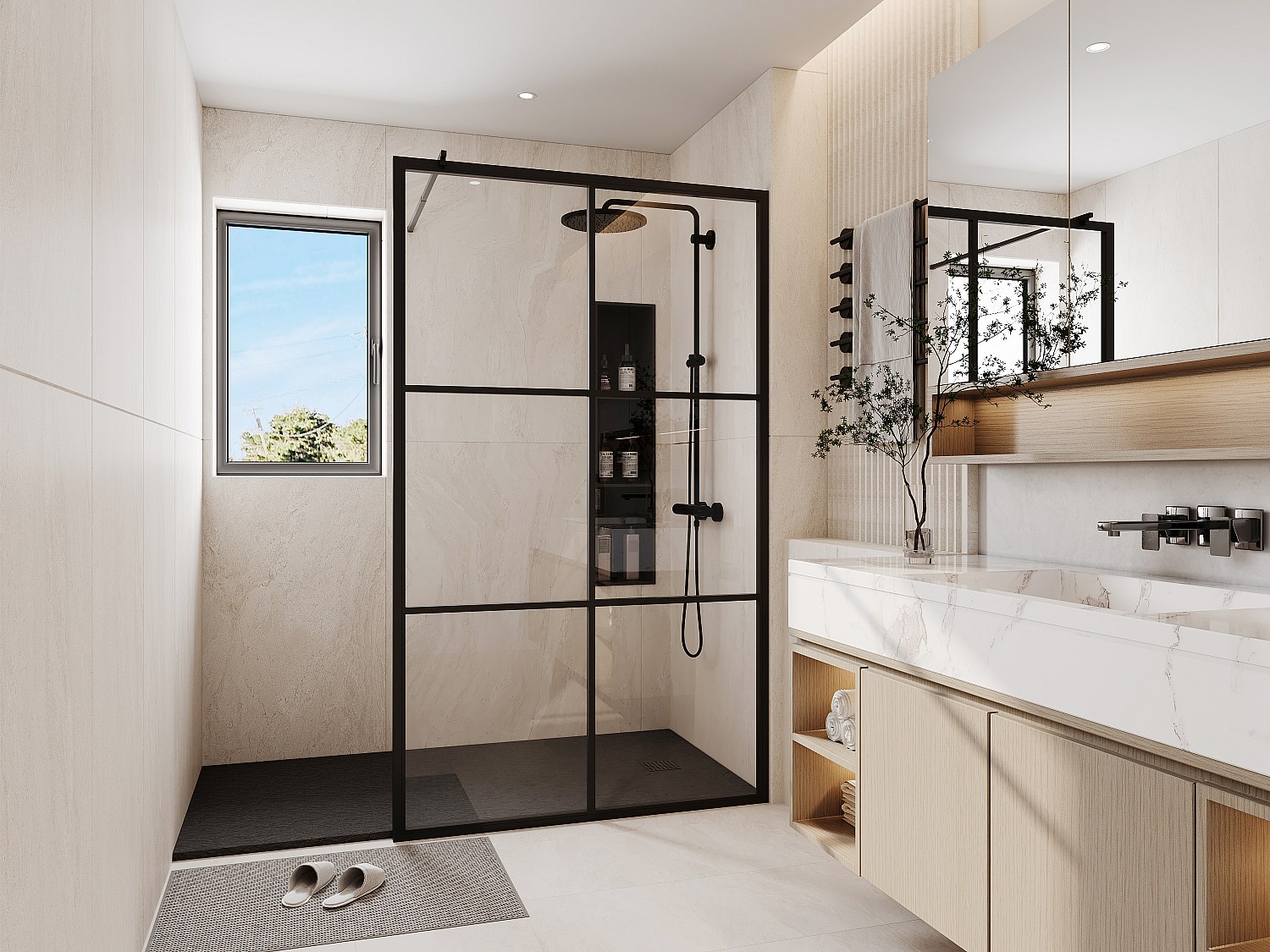 Duschwand für italienische Dusche - Siebdruck - Schwarz matt - 120 x 200 cm - VENTANITA