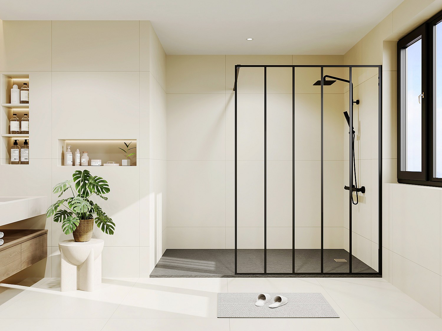 Duschtrennwand Seitenwand italienische Dusche - Industrial Style - Schwarz matt - 140 x 200 cm - ATALIA II