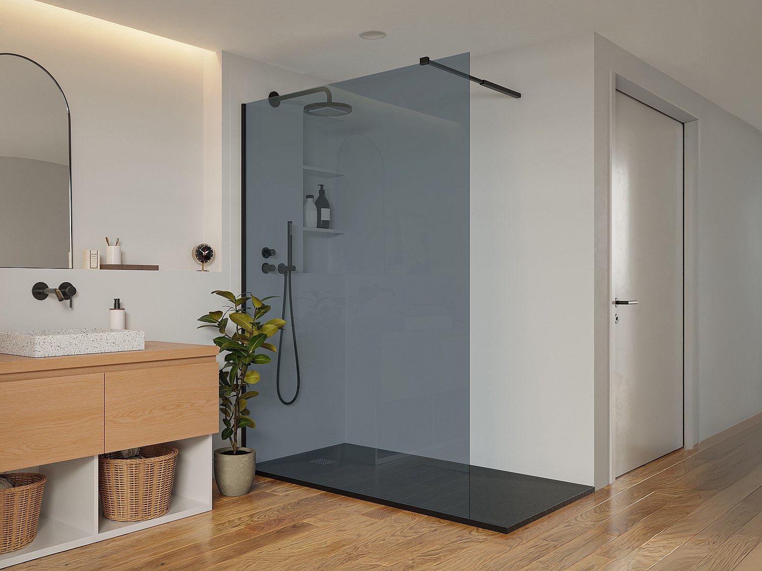 Duschtrennwand Seitenwand italienische Dusche - 140 x 200 cm - Grau - MALIKA II