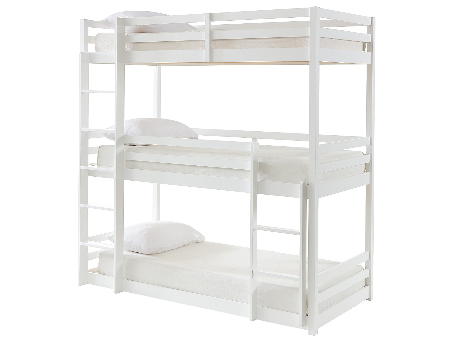 Etagenbett 3 Personen + Matratzen - Kiefernholz - 3 x 90 x 200 cm - Weiß - VAGAR