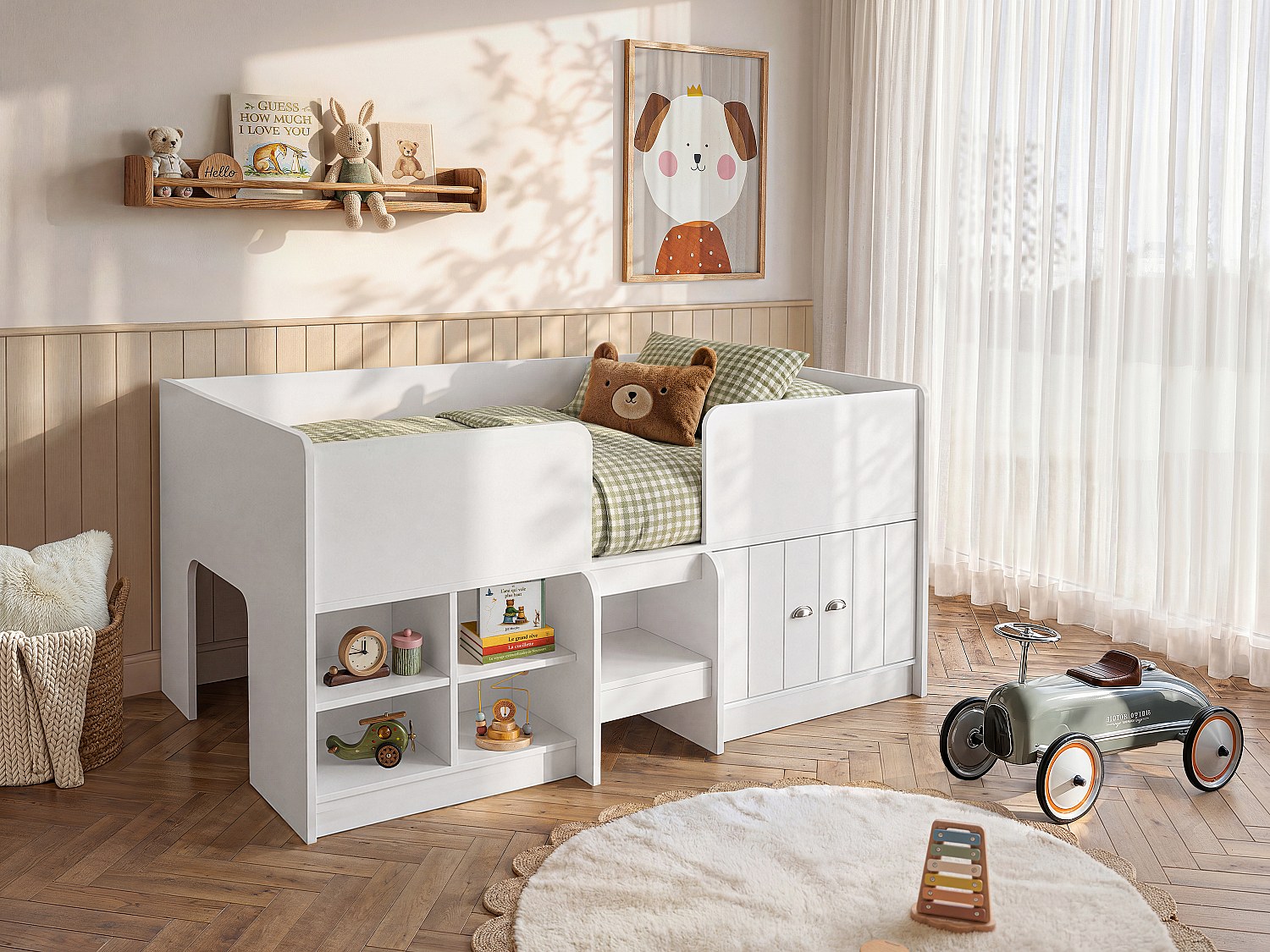 Hochbett mit Stauraum - 90 x 190 cm - Weiß - BOUTANIO
