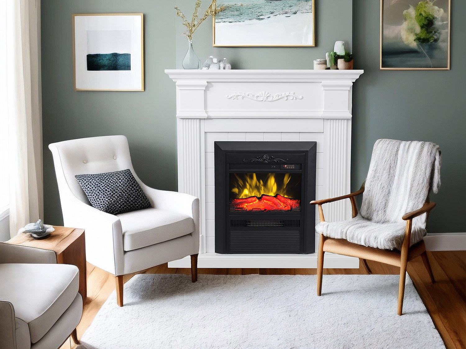 Elektrokamin zum Aufstellen - mit Mantel - L98 x T26 x H100,8 cm - Weiß - OTEMANU