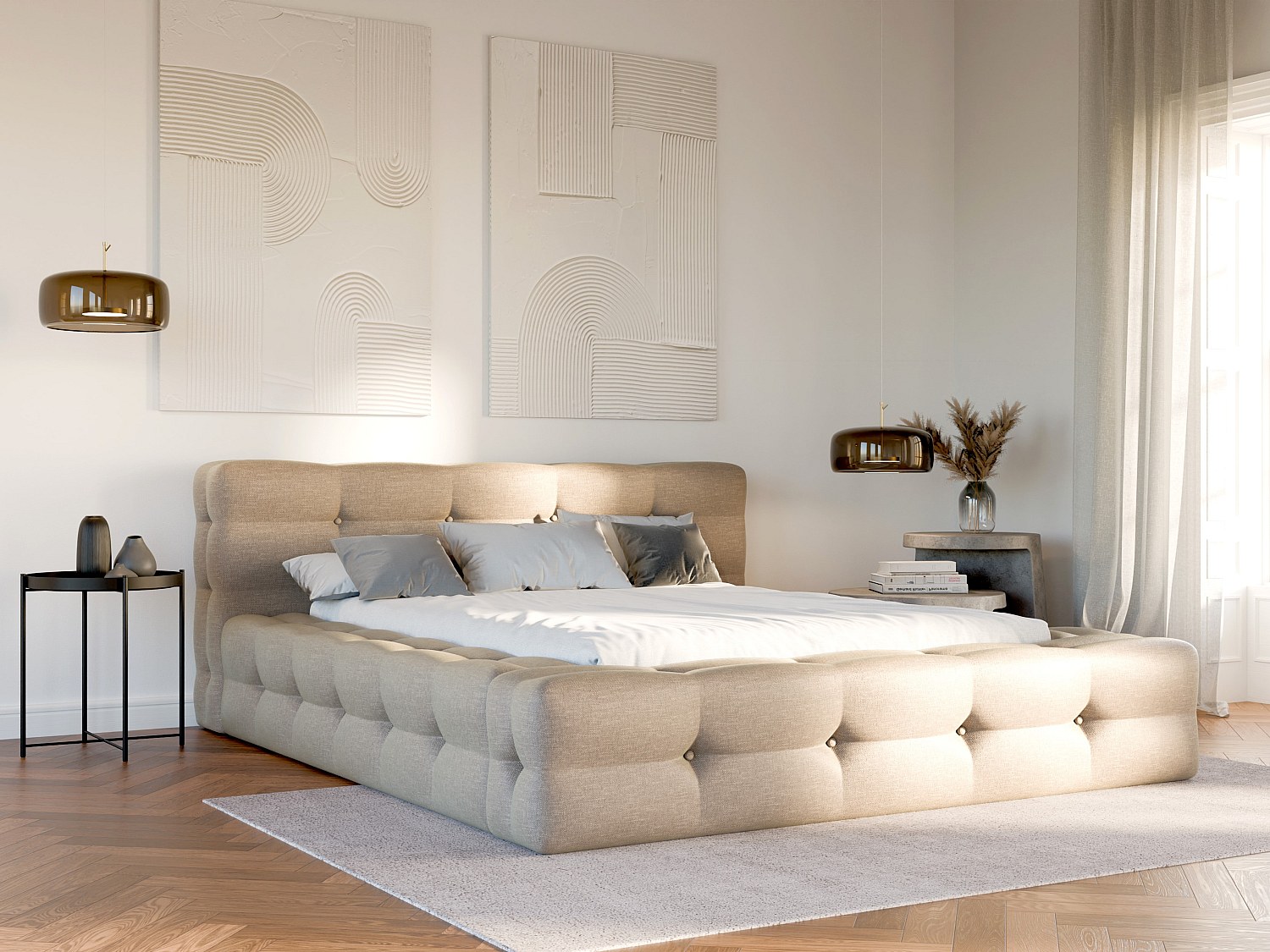 Polsterbett - 140 x 190 cm - Melierter Stoff - Beige - LERUCO von Pascal Morabito