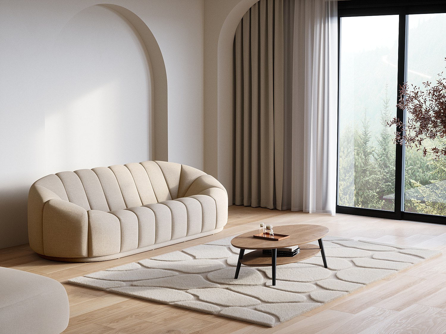 Teppich in Relief-Optik - Pelz-Optik - 160 x 230 cm - Beige - ARENSO