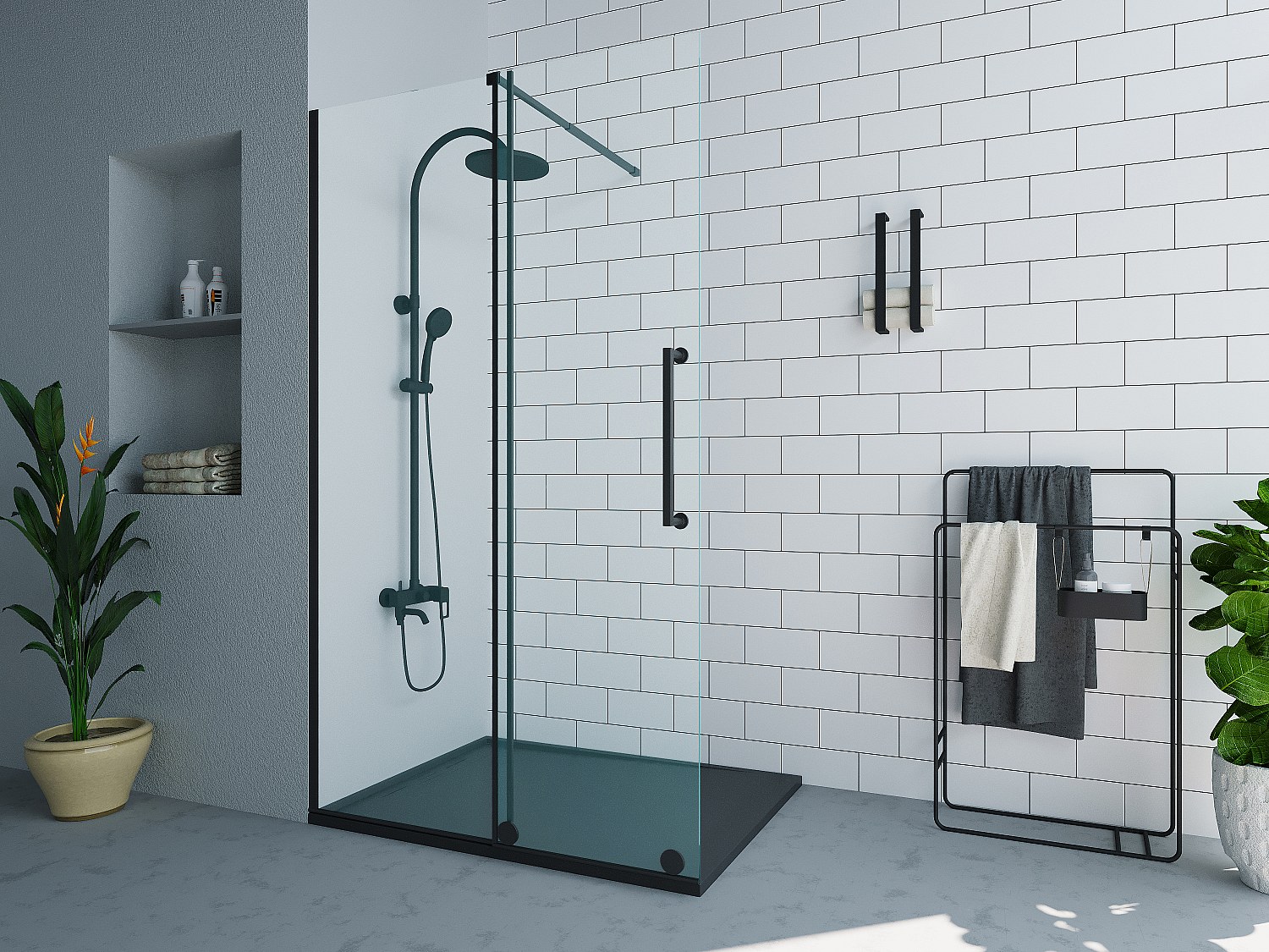 Duschtrennwand Seitenwand italienische Dusche mit Schiebetür - Metall - Industrial Style - Schwarz matt - 140 x 200 cm - YOREM