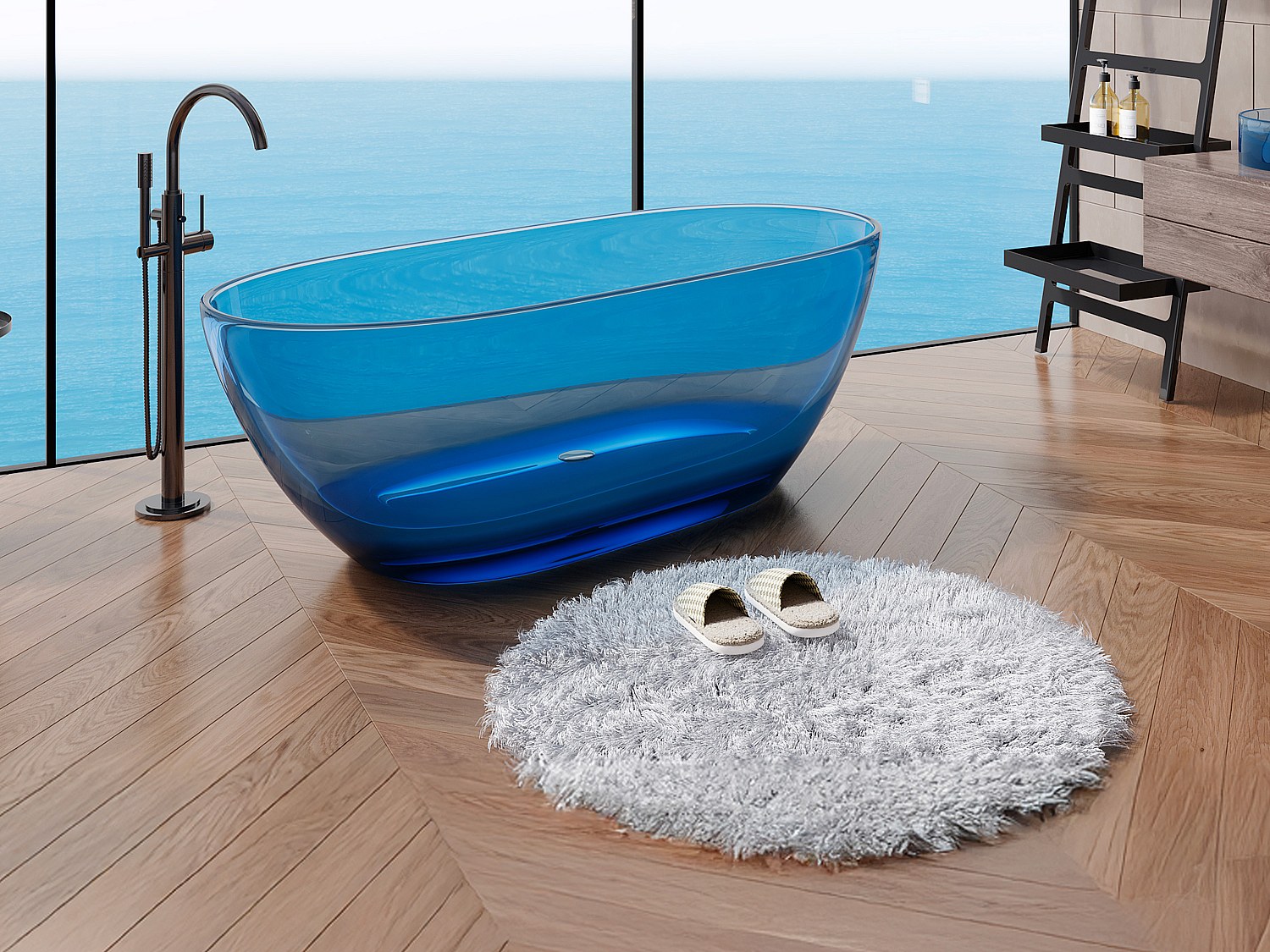 Freistehende transparente Badewanne 160 x 72 x 56 cm Harz Blau 292 L SPAVO