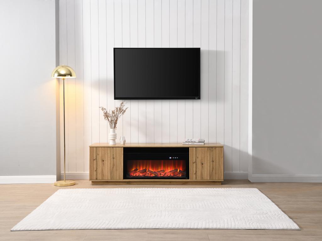 TV-Möbel mit 2 Türen - MDF - Mit LED-Kamin-Optik - Holzfarben & Schwarz - YEVINA