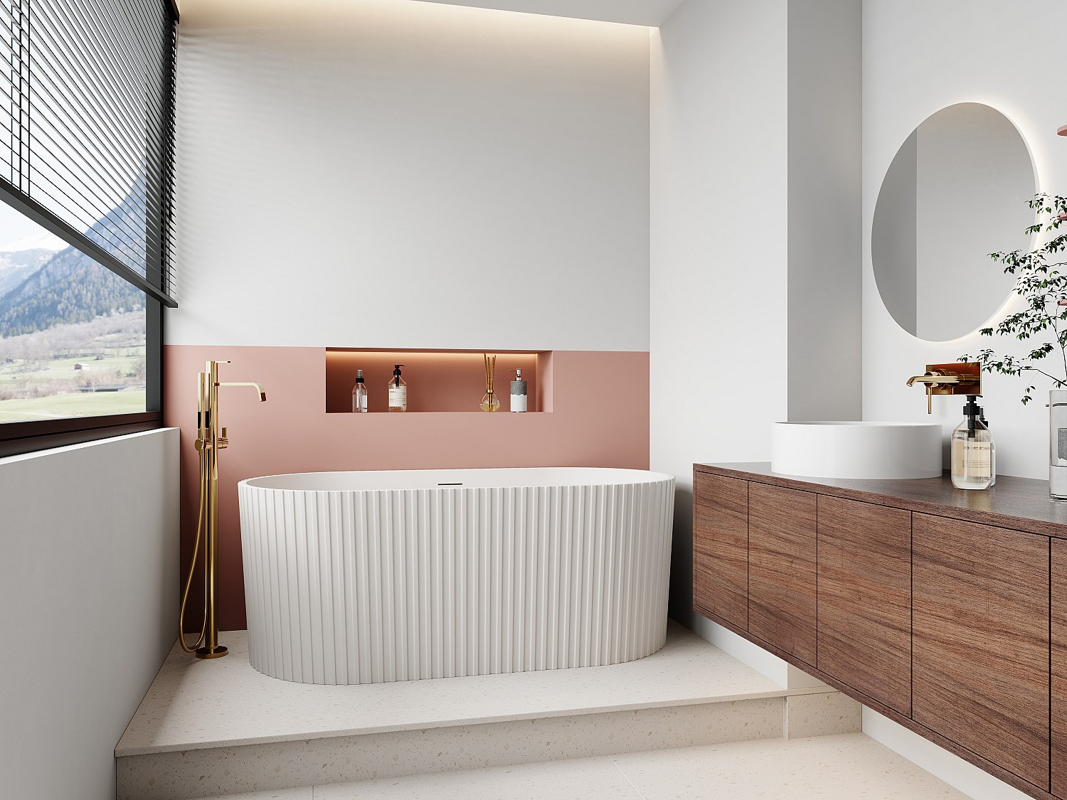 Freistehende gerillte Badewanne 170 x 80 x 58 cm Acryl Weiß matt 230 L ALIENA