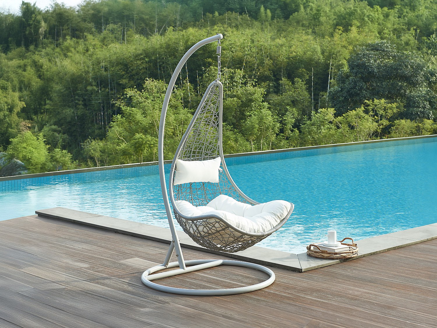 Hängesessel - Polyrattan - Hellgrau mit weißem Kissen - OROSI von MYLIA