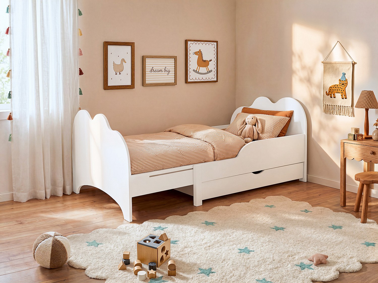 Bett mitwachsend mit Schublade - 90 x 140/170/200 cm - Kiefer & MDF - Weiß - TEONIA