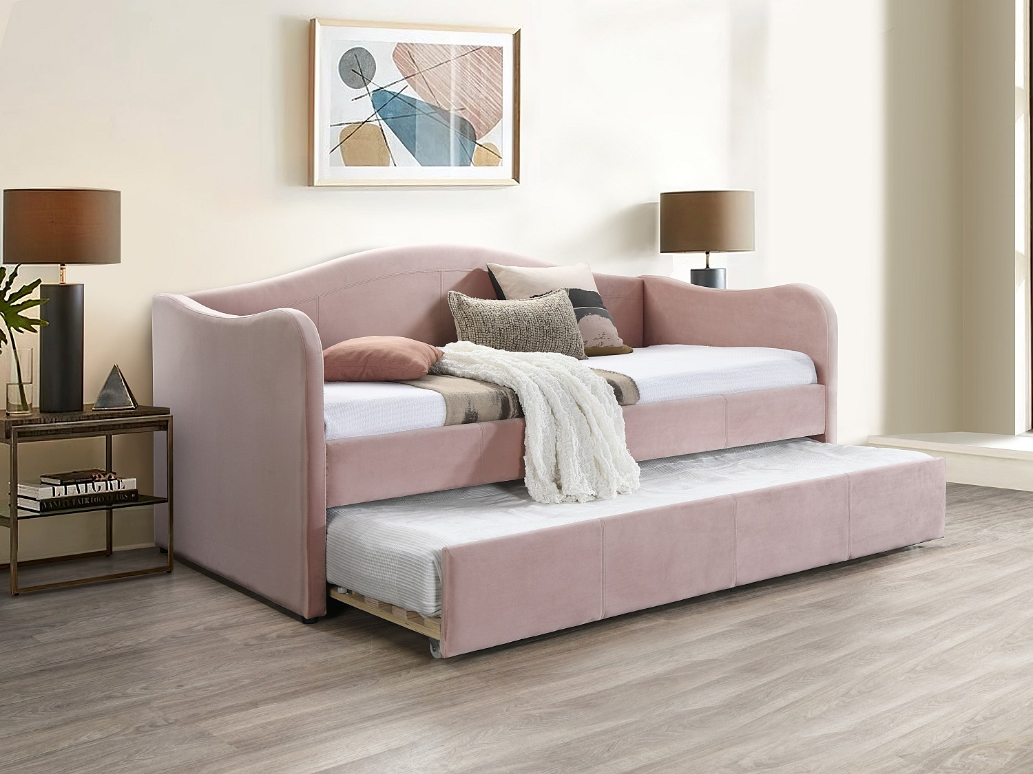 Ausziehbett - 2 x 90 x 190 cm - Samt - Rosa + Matratzen - MATHILDE