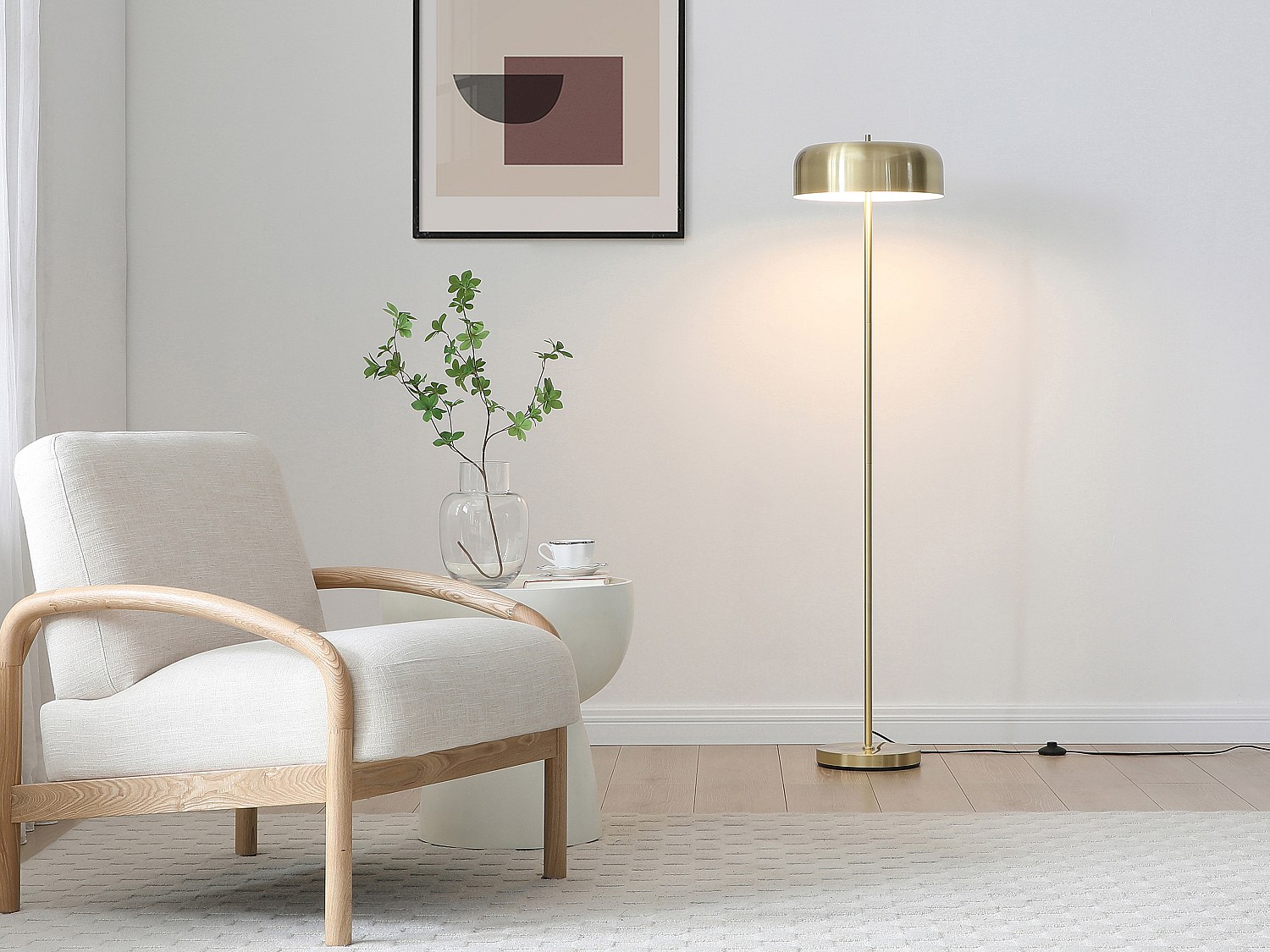 Stehlampe Pilzform – gebürstetes Messing – Ø 35 x H 150 cm – CATAVI