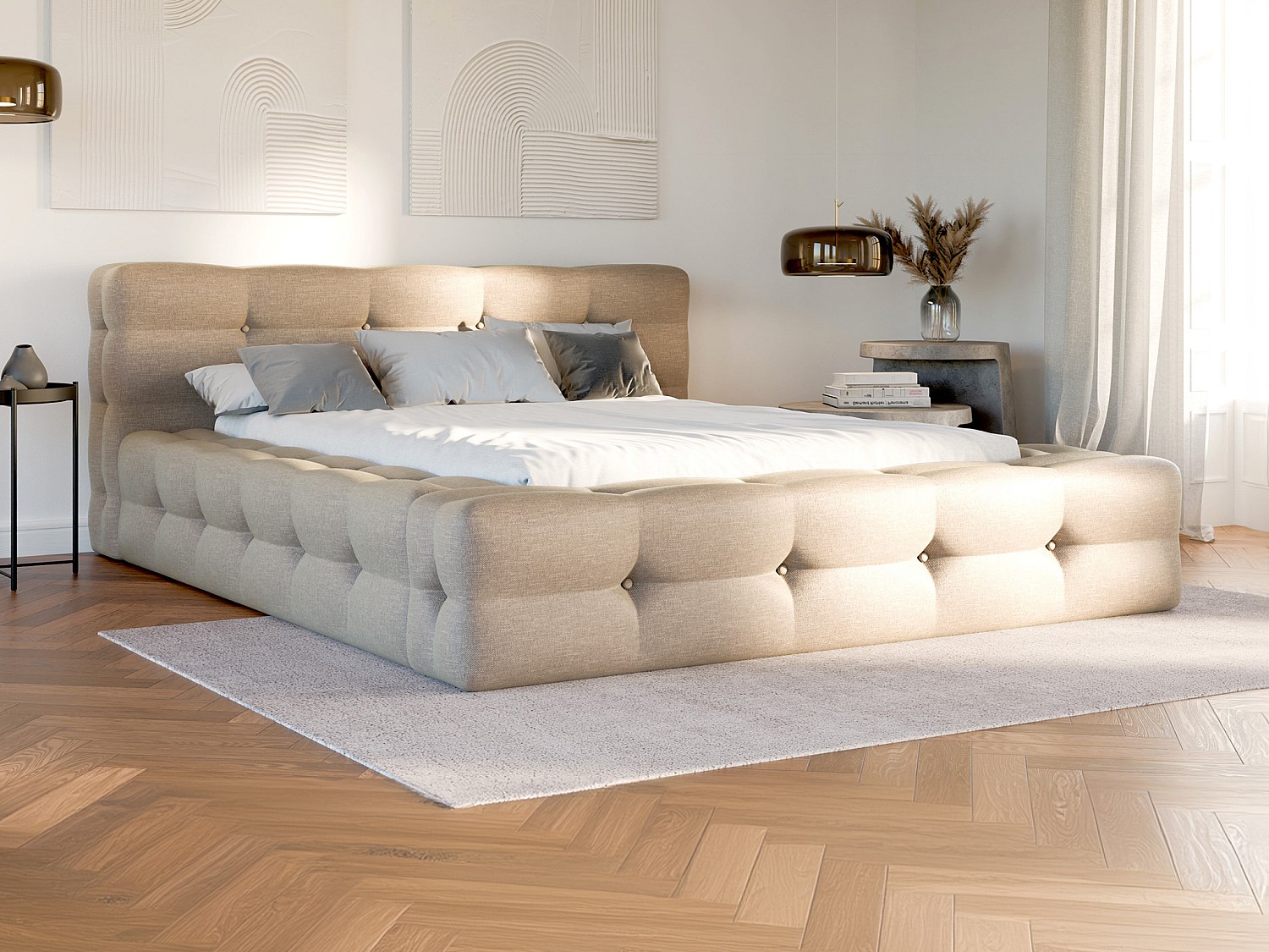 Polsterbett + Lattenrost - 140 x 190 cm - Melierter Stoff - Beige - LERUCO von Pascal Morabito