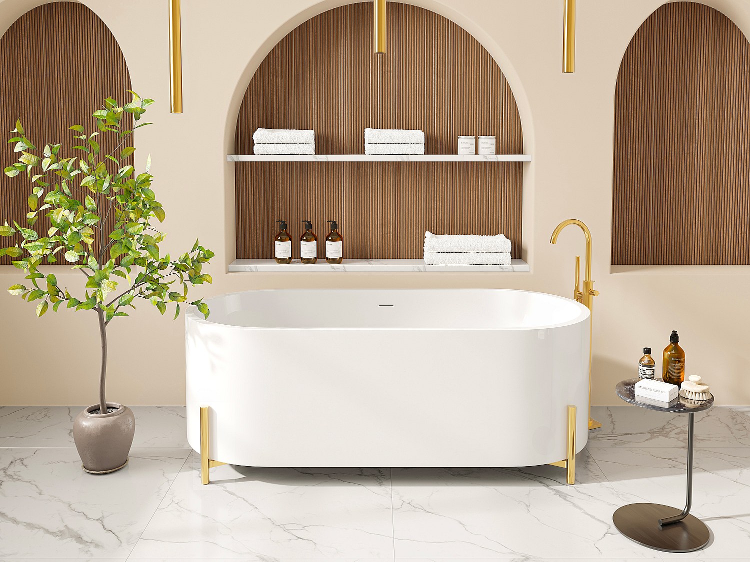 Freistehende ovale Badewanne mit goldenen Füßen 160 x 73,5 x 59 cm Weiß ALONSA