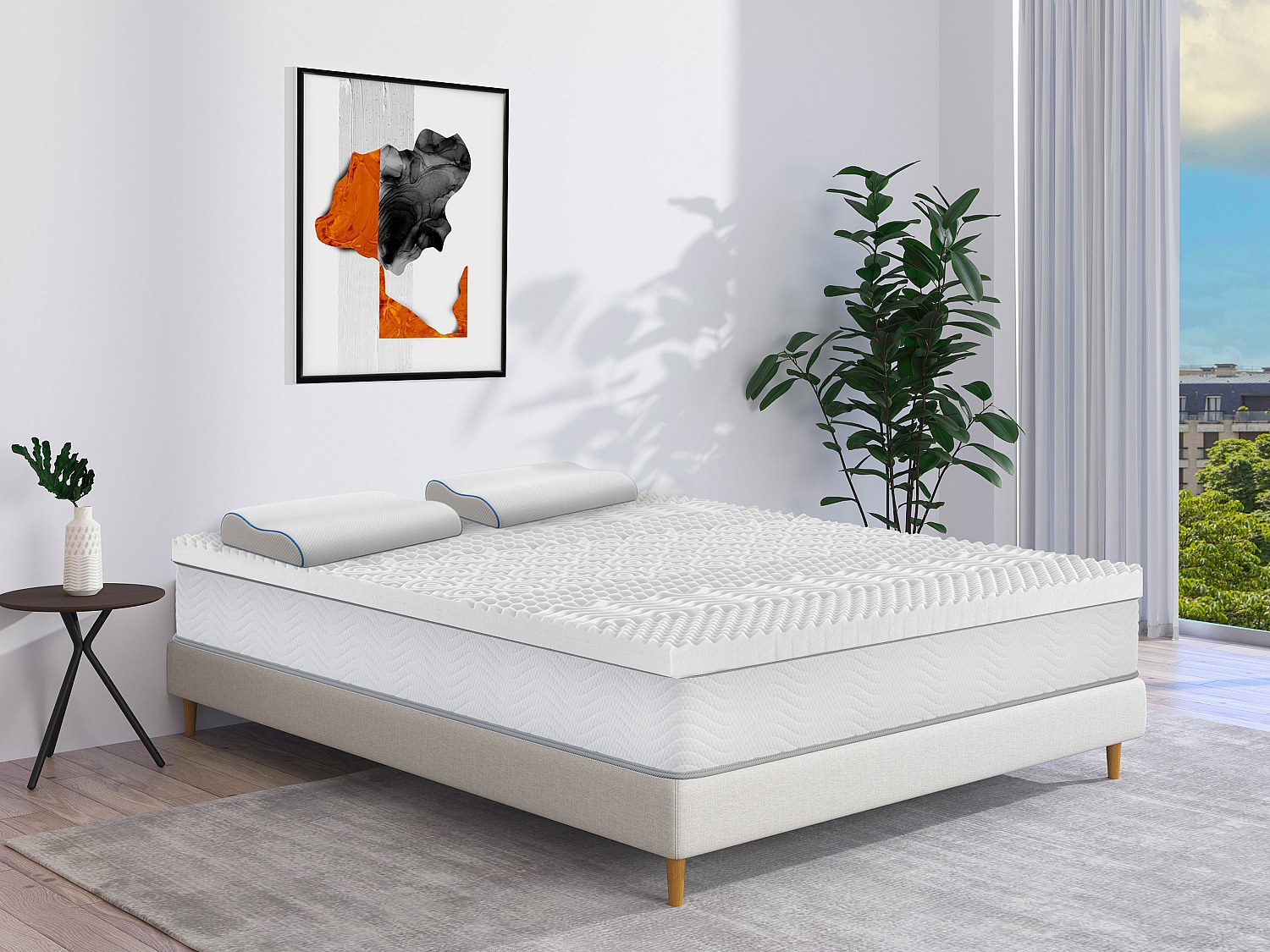 Ergonomisches Kopfkissen fest - Memory Schaum - Mit abnehmbarem Bezug - 38 kg/m³ - 40 x 60 - Weiß - CORVICA