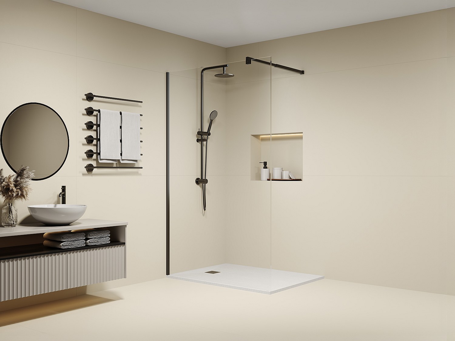 Duschtrennwand Seitenwand italienische Dusche - Anti-Kalk-Glas 8 mm - 120 x 200 cm - Schwarz matt - DAREN
