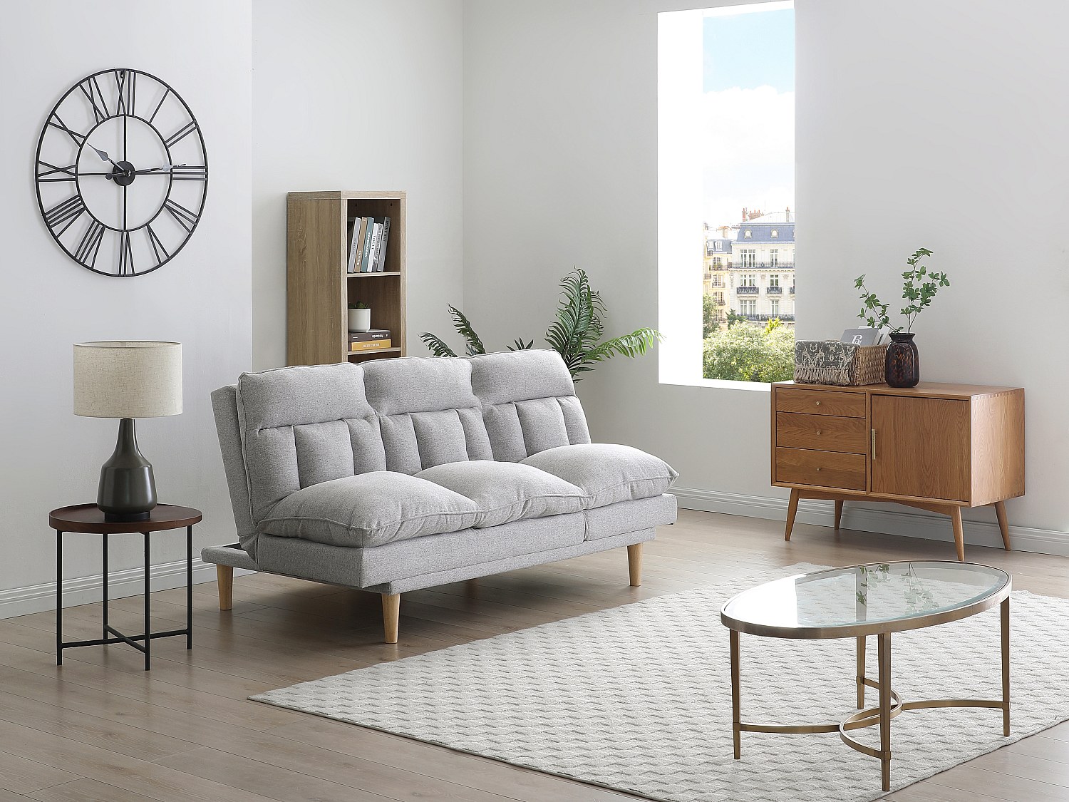 3-Sitzer-Schlafsofa Clic-Clac -  Stoff - Hellgrau - PALOBU