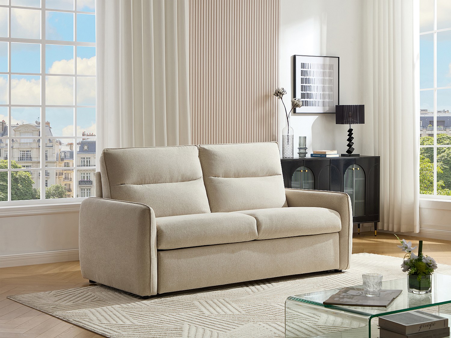 3‑Sitzer Schlafsofa - Express-Schlaffunktion - Stoff - Beige - ORELIS