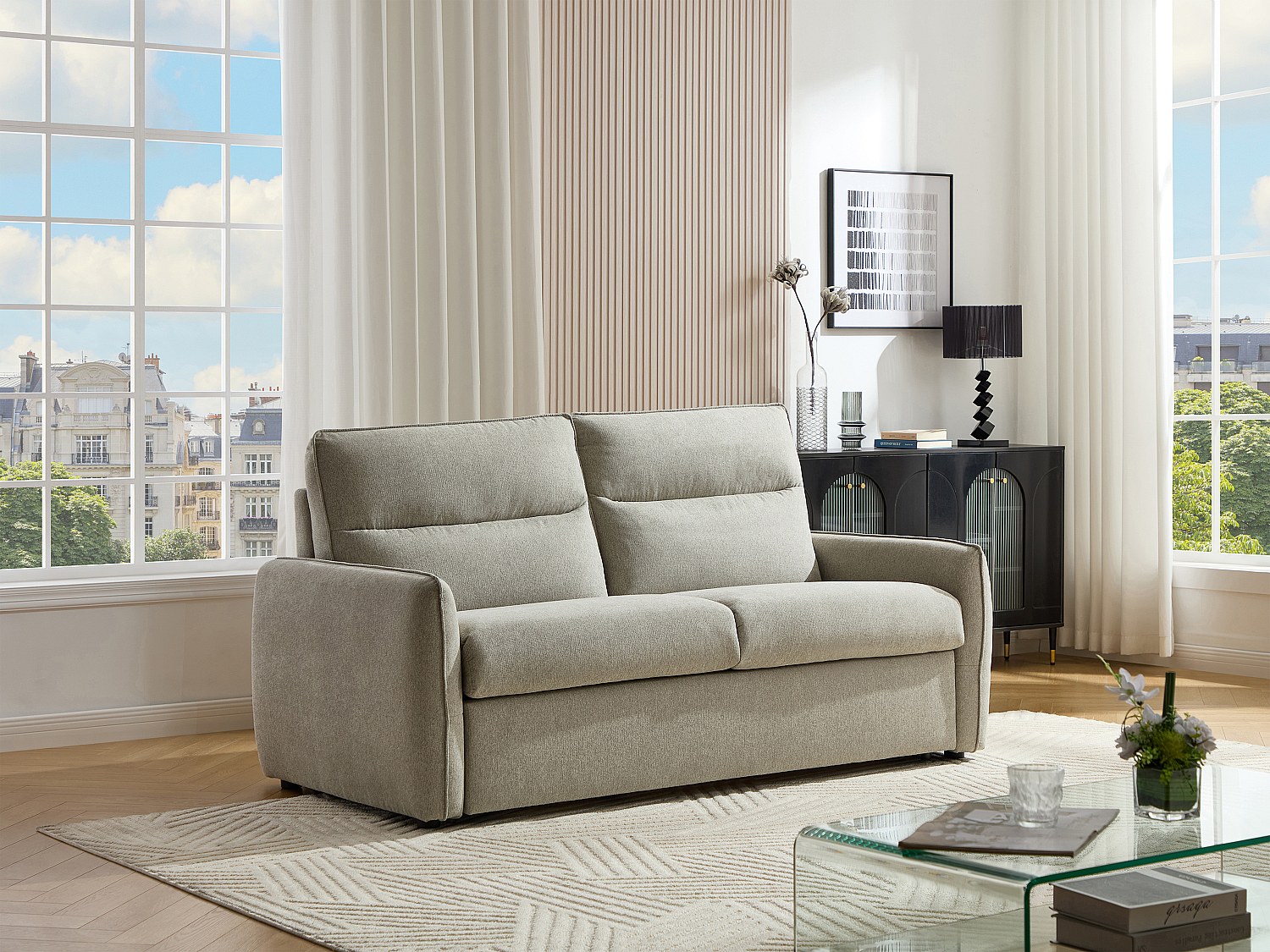 3‑Sitzer Schlafsofa - Express-Schlaffunktion - Stoff - Grau - ORELIS