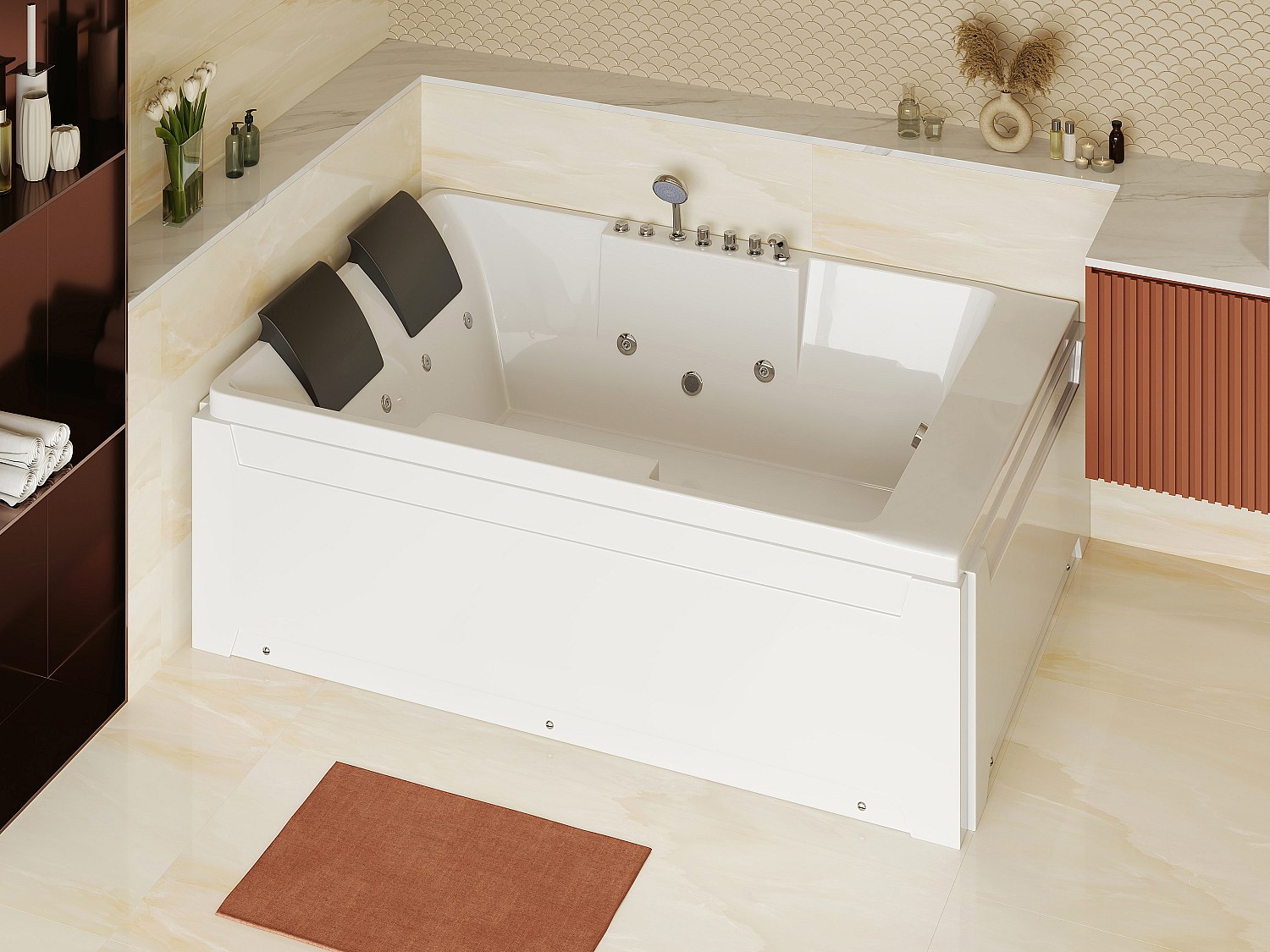 Whirlpool-Badewanne - 2 Personen - 515 l - 182 x 122 x 62 cm - Ecke links - THALASSA