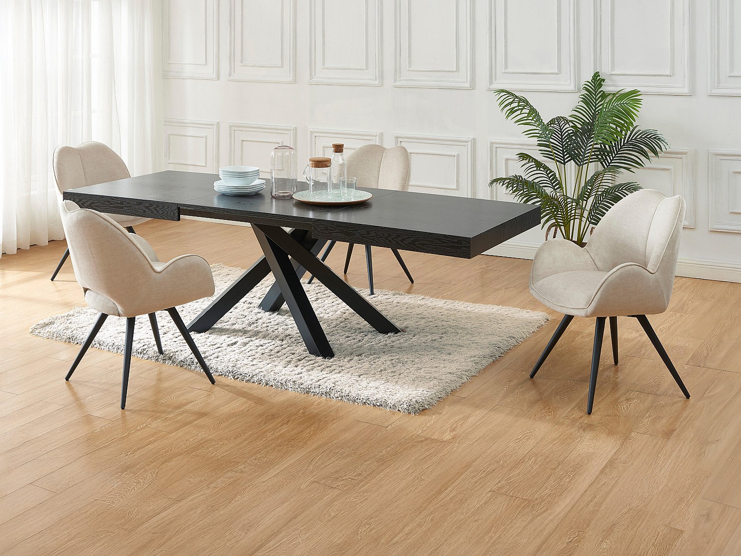 Set Tisch CATONAV + 4 Stühle GULSUN - Schwarz & Beige
