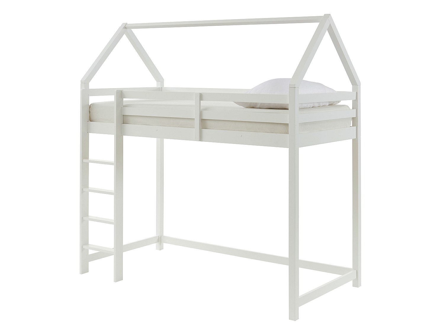 Hochbett Hausbett mit Matratze - Kiefernholz - 90 x 190 cm - Weiß - TARZIA