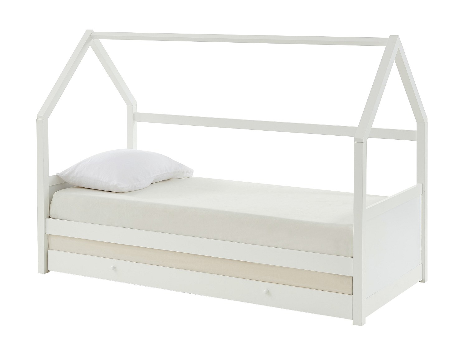 Ausziehbett Hausbett mit Matratze - Kiefernholz - 2 x 90 x 190 cm - Weiß - HURRA