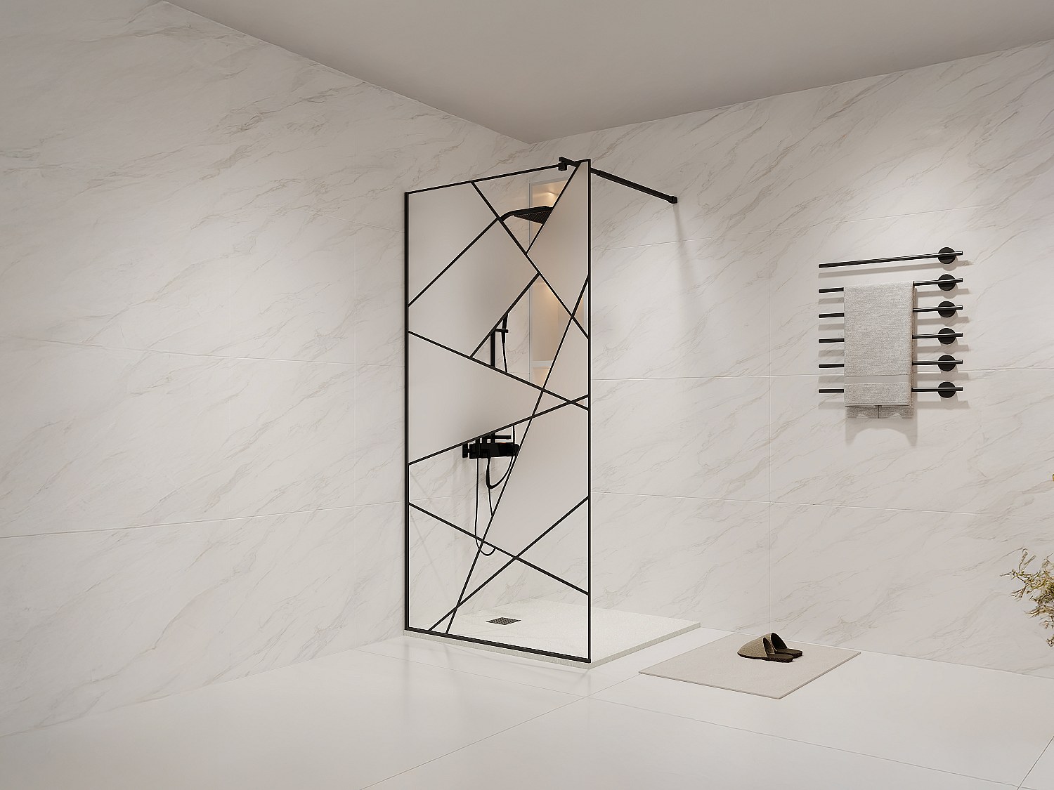 Duschwand für begehbare Duschen - Siebdruck - Schwarz matt - 100 x 200 cm - TRISEO