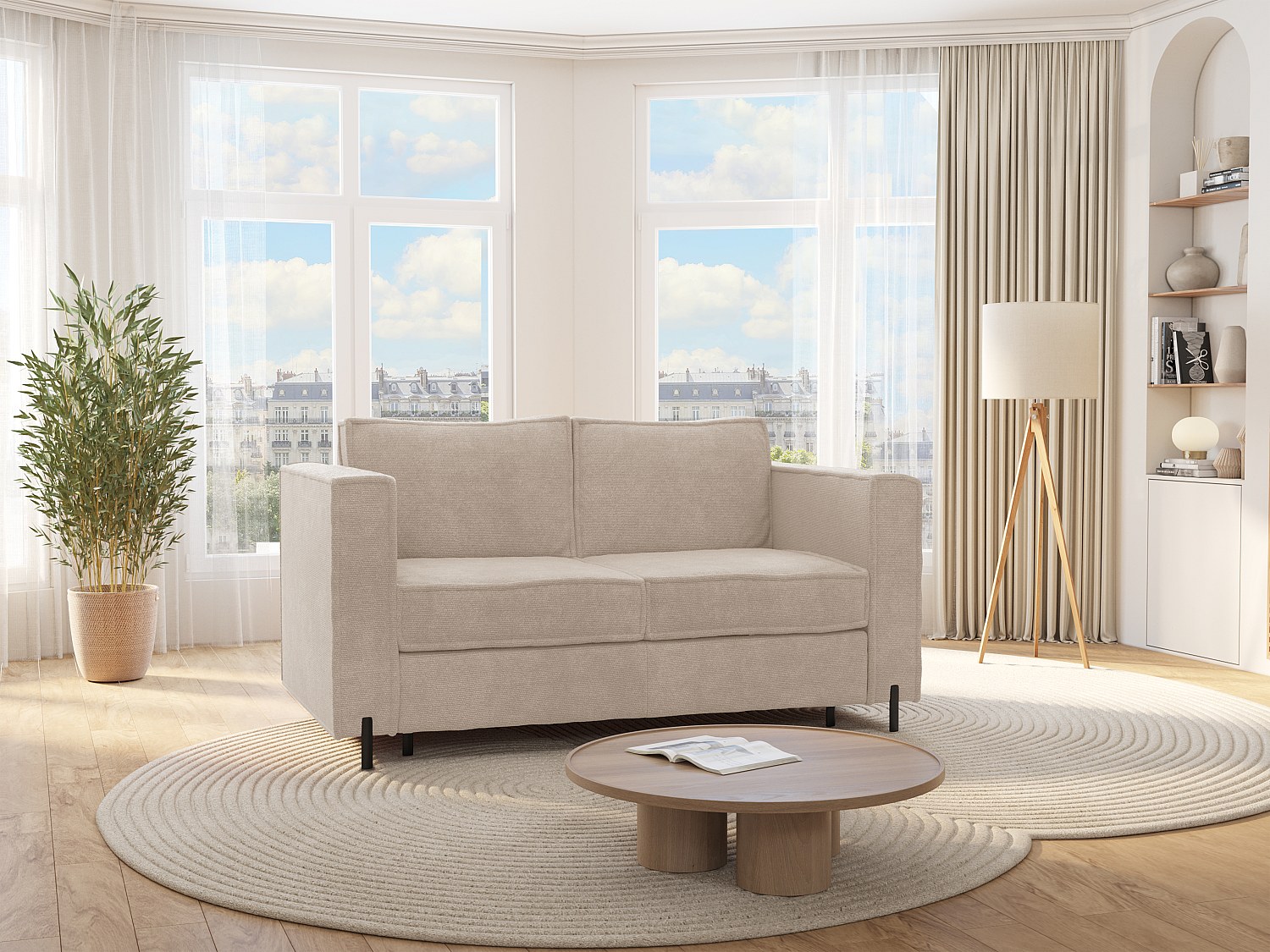 Schlafsofa mit Matratze 3-Sitzer - Strukturstoff - Beige - Liegefläche 140 cm - Matratze 14 cm - ELORYA