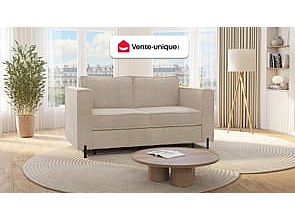 Schlafsofa mit Matratze 3-Sitzer - Strukturstoff - Beige - Liegefläche 140 cm - Matratze 14 cm - ELORYA