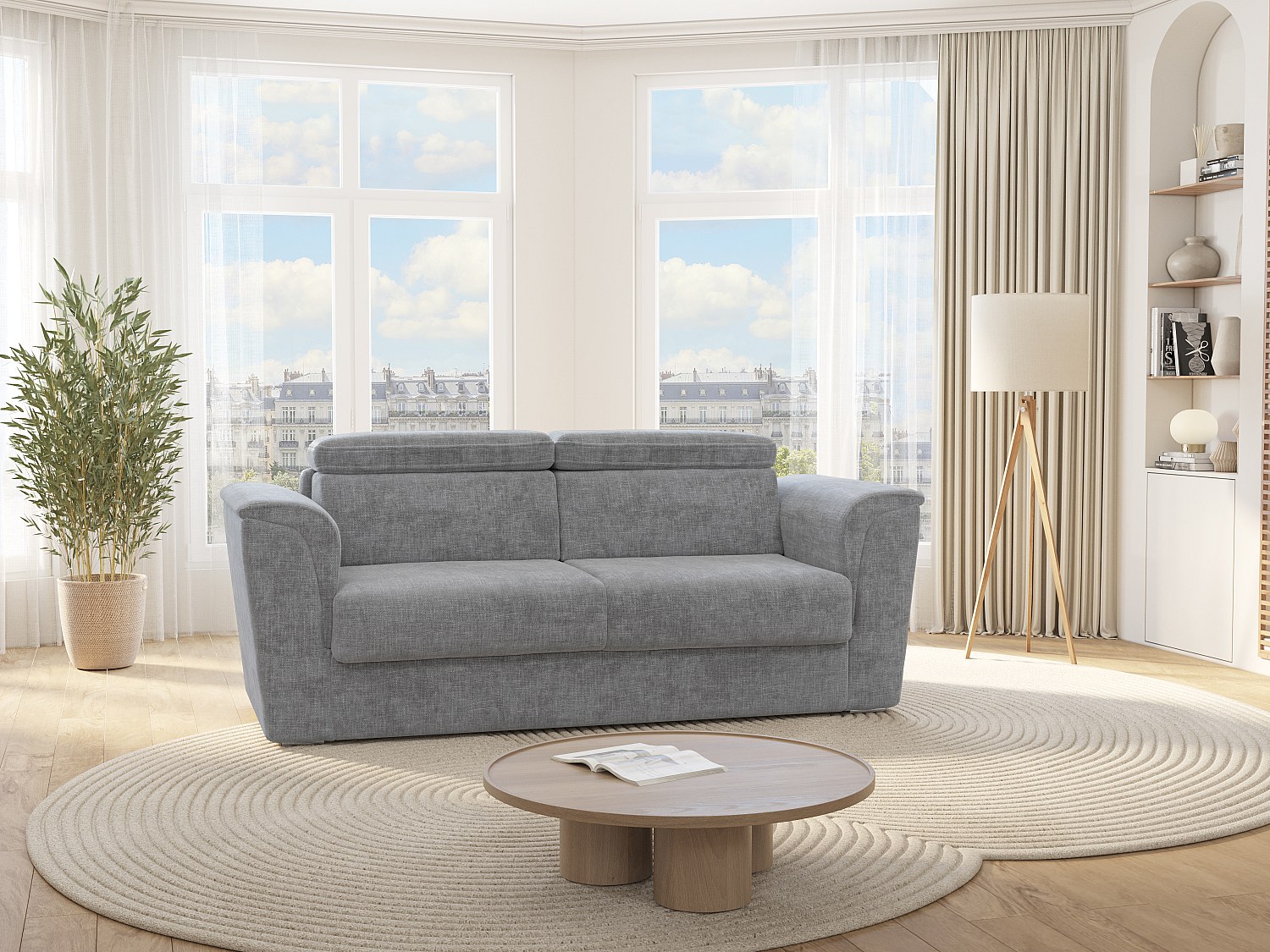 Schlafsofa mit Matratze 3-Sitzer - Stoff - Grau - Liegefläche 140 cm - Matratze 22 cm mit Memory Schaum - RIZORA