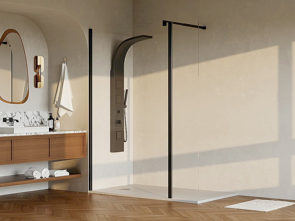 Duschwand für begehbare Dusche – Mattschwarz – 6 mm Glas – 40 x 200 cm – DAREN